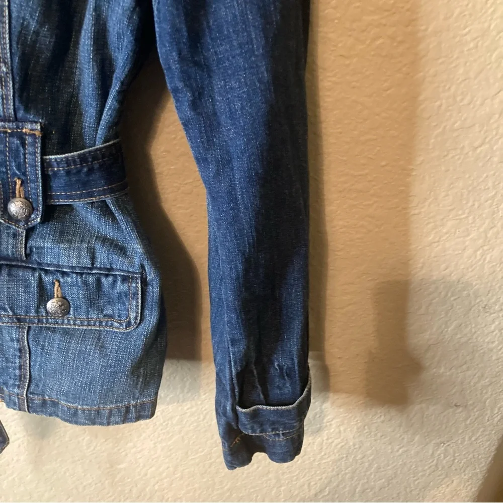 Lauren Ralph Lauren VTGE‎ Y2K Size Medium Denim Belted Blazer Jacket Button - Picture 7 of 15